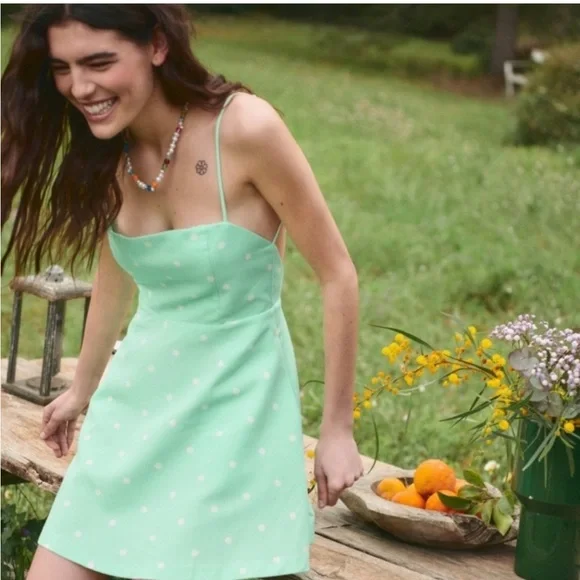 Zara | Dresses | Zara Green Polka Dot Dress | Poshmark